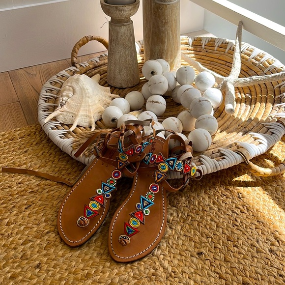 Free People NEW laidback London Tribal hand Beaded Day to Evening Vacay Sandal 🌈 - Picture 8 of 13